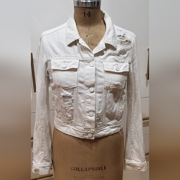 PAIGE Jackets & Blazers - PAIGE White Distressed Jean Jacket Size Small